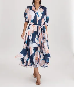Leo Lin Ellie Bishop Sleeve Midi Dress Rosebud Print in Navy Size AU 16 for rent on The Volte - image 1