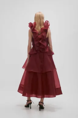 AJE ASRA PLEATED FRILL MIDI DRESS RED SIZE 8 for rent on The Volte - image 4