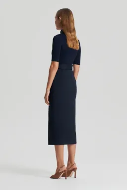 Scanlan Theodore Crepe Knit Pencil Cotton Dress Navy Size 12 for rent on The Volte - image 3