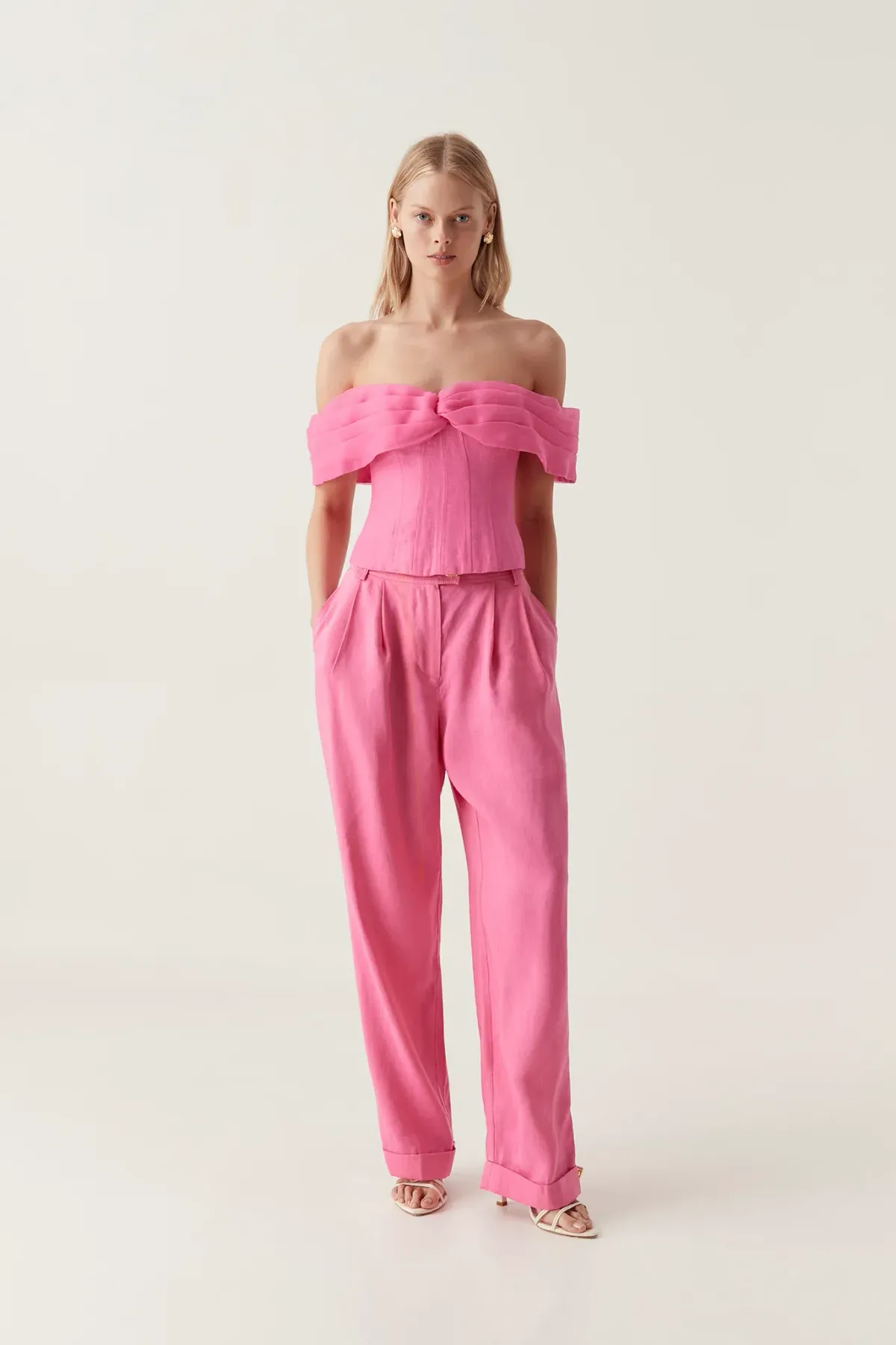 Aje Cordelia Corset Top with Matching Tailored Pants Pink Size 8 - Image 1