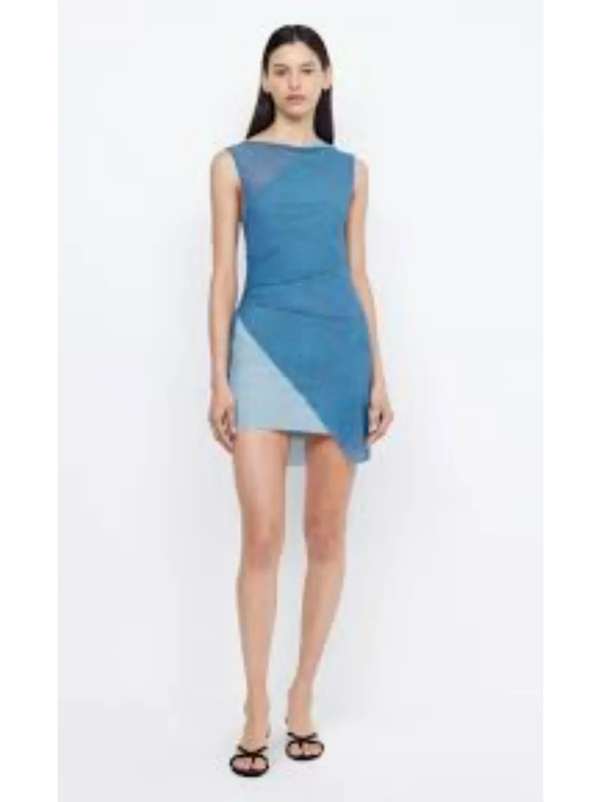 Bec & Bridge Hayden Asymmetric Mini Dress Blue Size AU 6 - Image 4