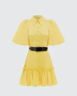Leo Lin Sophie Bishop Sleeve Mini Dress Yellow Size 10 for rent on The Volte - image 1