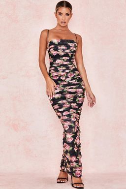 House of CB Fornanina Organza Mesh Maxi Dress Black Floral Size 8 for rent on The Volte - image 1