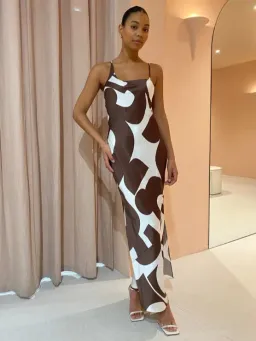 Sir The Label Julien Assymetric Slip In Abstract Chocolate Size Au 8 for rent on The Volte - image 1