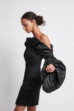 Aje Allegro Tucked Puff Dress Black Size 8  for rent on The Volte - image 5