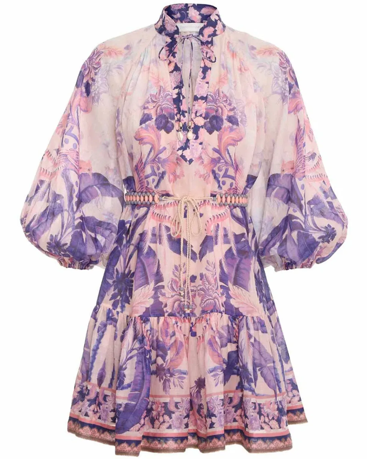 Zimmermann The Lyre Billow Mini Dress in Purple Palm Size 2 AU 12 - Image 2