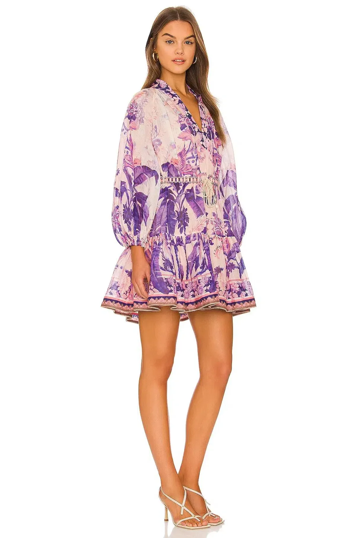 Zimmermann The Lyre Billow Mini Dress in Purple Palm Size 2 AU 12 - Image 1