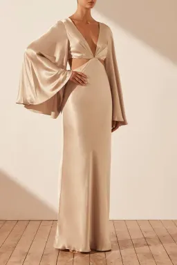 Shona Joy La Lune Flared Sleeve Open Back Maxi Dress Gold Size 6 for rent on The Volte - image 2