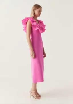 Aje Transcendent Ruffle Midi Dress Cerise Pink Size S / AU 8 for rent on The Volte - image 2