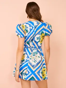 By Nicola Havana Wrap Mini Dress Azure Floral Size 8 for rent on The Volte - image 3