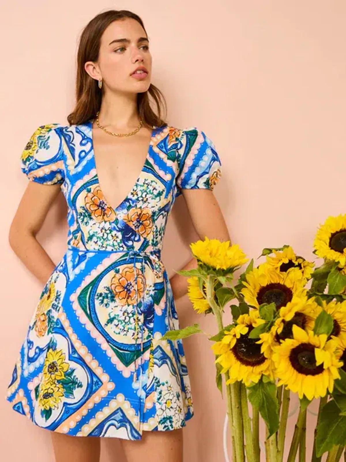 By Nicola Havana Wrap Mini Dress Azure Floral Size 8 - Image 2