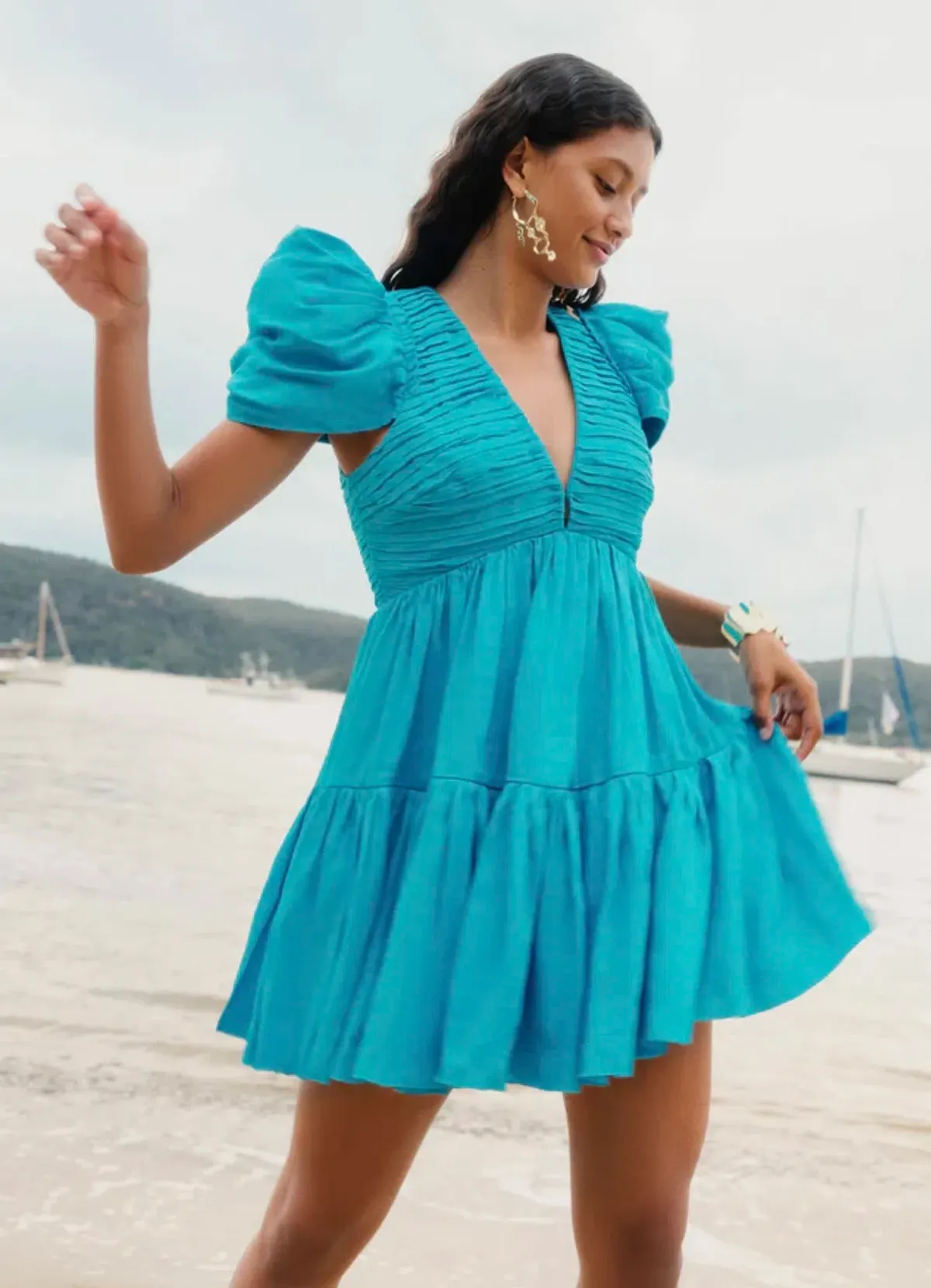 Aje Severine Tiered Mini Dress Sky Blue Size 6 - Image 6