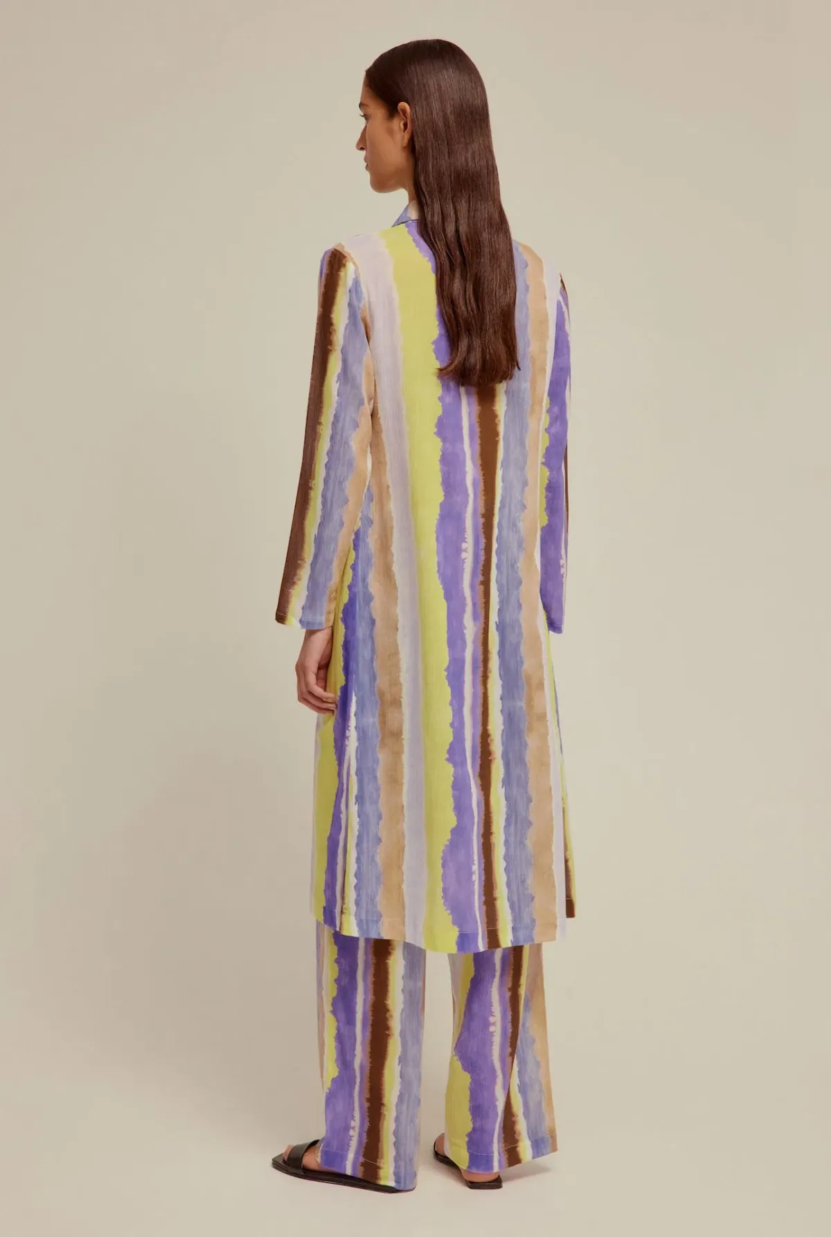 Venroy Crinkle Cotton Tie Front Shirt and Wide Leg Pants Set Purple Dye Stripe Size M / AU 10 - Image 2