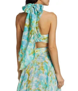 Zimmermann High Tide Twist Crop Bodice Size 3 / AU 14 & Maxi Skirt Size 2 / AU 12 Set in Aqua Ikat Floral for rent on The Volte - image 4