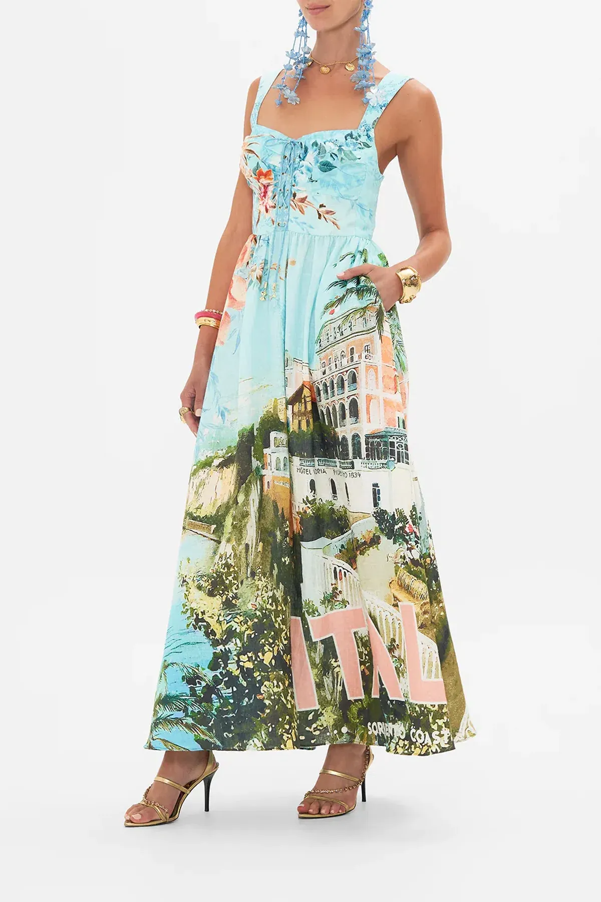 Camilla Eyelet Bustier Dress in From Sorrento With Love Print Size S / AU 10 - Image 2