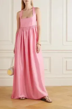 OROTON Strappy Open Back Poplin Maxi Sundress in Pink Strawberry Size 14 for rent on The Volte - image 4