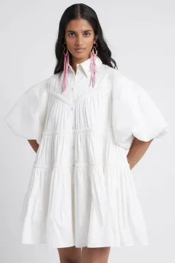Aje Casabianca Puff Sleeve Shirt Smock Dress Ivory Size 6 for rent on The Volte - image 2