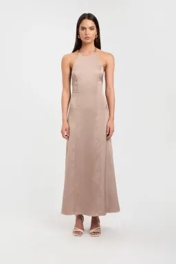Kookai Belle Tie Back Midi Dress Bronze Size 10 for rent on The Volte - image 1