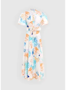 Leo Lin Bianca Short Sleeve Midi Dress Rosebud Floral Print in Cream Size AU 12 for rent on The Volte - image 3