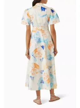 Leo Lin Bianca Short Sleeve Midi Dress Rosebud Floral Print in Cream Size AU 12 for rent on The Volte - image 2
