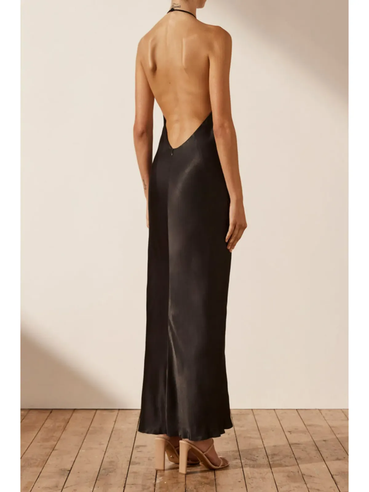 Shona Joy La Lune Low Back Halter Neck Midi Dress Black Size AU 10 - Image 3