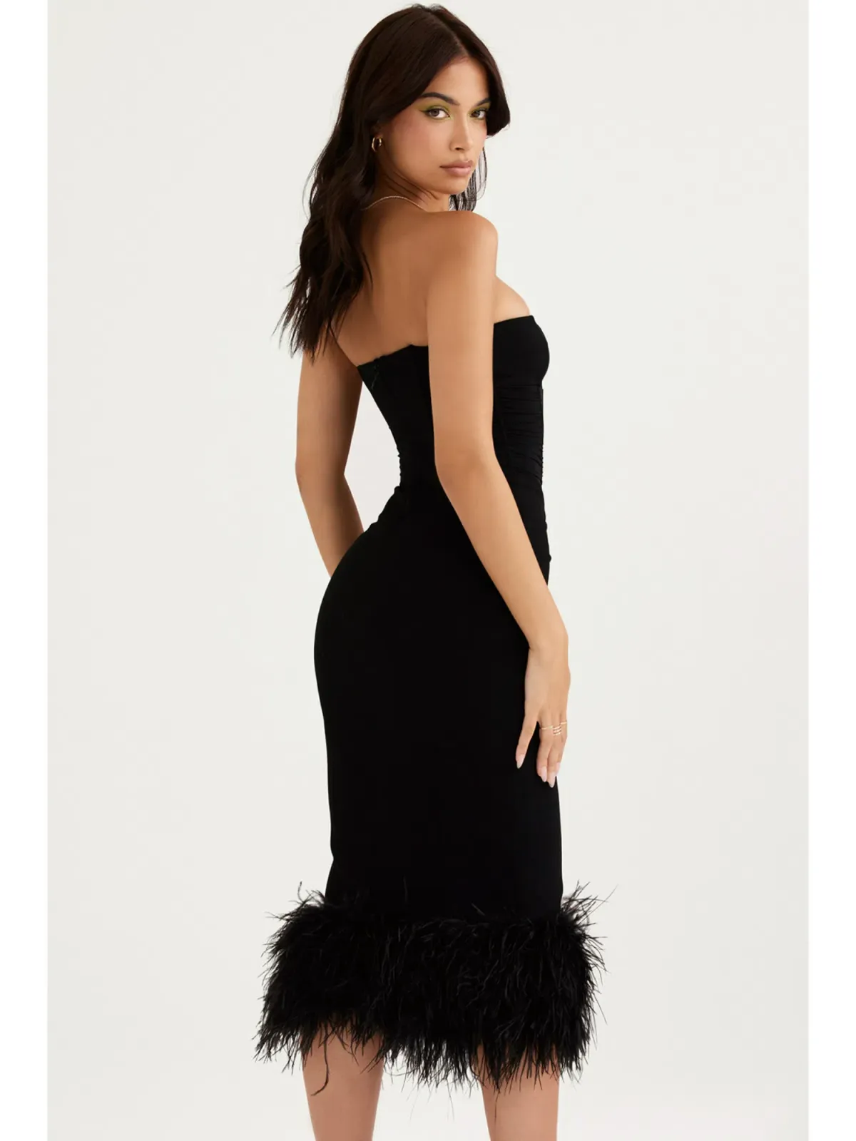House Of CB Fionula Strapless Feather Corset Dress Black Size AU 10 - Image 5
