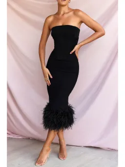 House Of CB Fionula Strapless Feather Corset Dress Black Size AU 10 for rent on The Volte - image 2