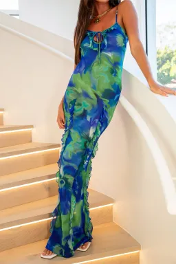 Isabelle Quinn Kyra Ruffle Maxi Dress Pacific Pansie Size 8 for rent on The Volte - image 1