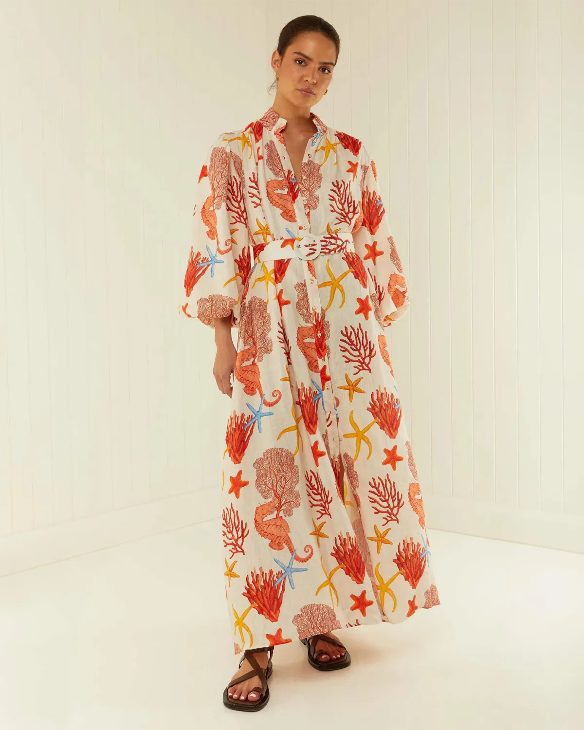 Palm Noosa Noddy Dress Coral Print Size 12 - Image 1