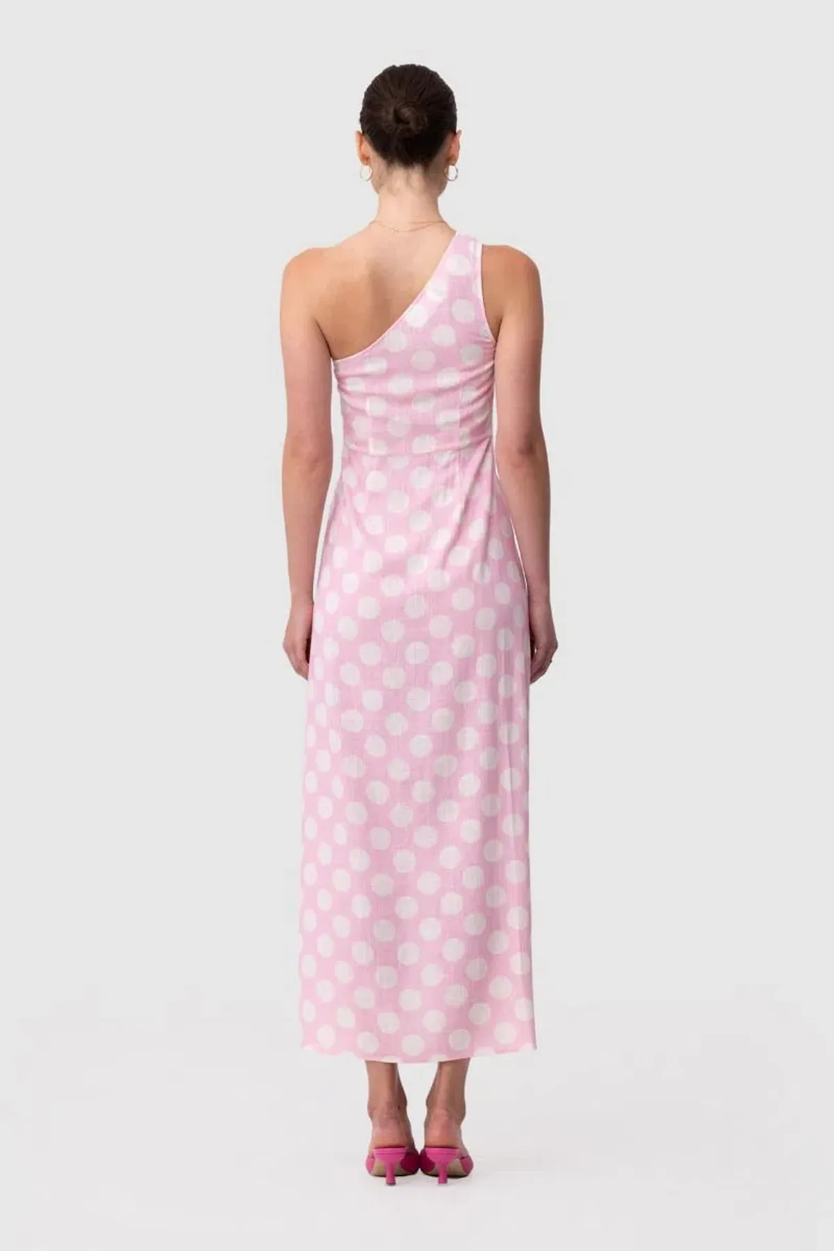 The Wolf Gang Ischia One Shoulder Maxi Dress Pink Spot Size 12 - Image 3