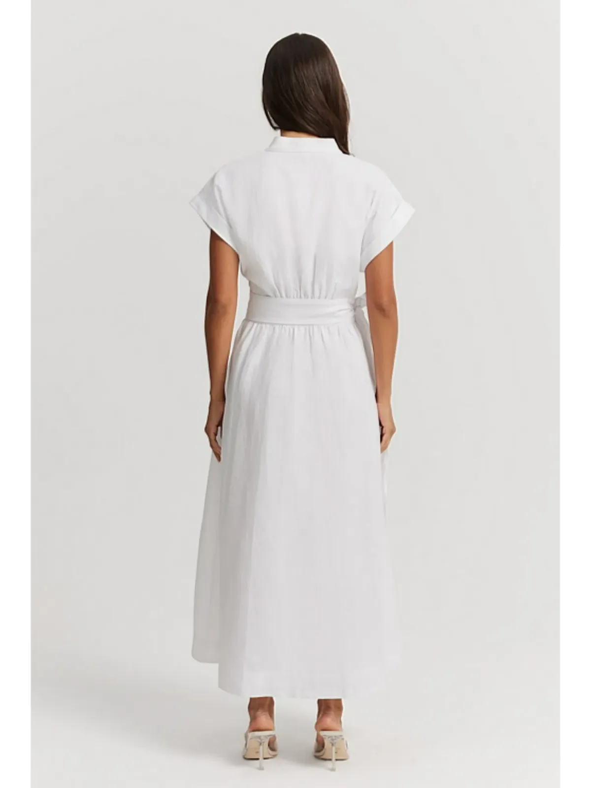 Country Road Organically Grown Linen Wrap Midi Dress White Size AU 10 - Image 4
