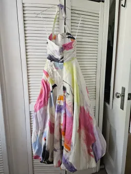 AJE HALTER NECK ABSTRACT SUNSET MIDI DRESS SIZE 8 for rent on The Volte - image 3