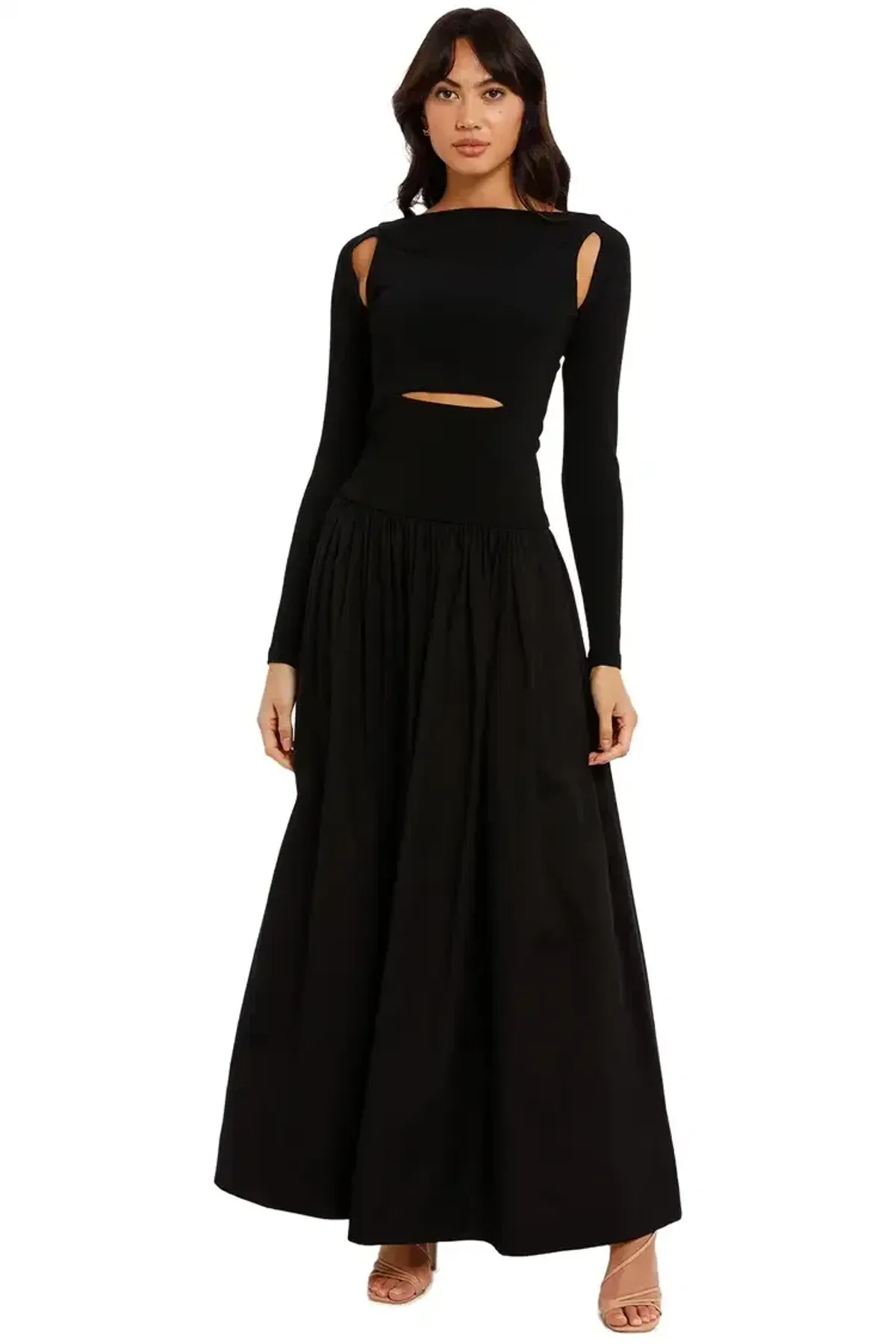 Esse Knit Cotton Split Maxi Dress in Black Size 6 - Image 1