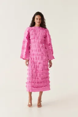 Aje Palladium Ruffled Midi Dress in Muted Fuchsia Size AU 10 for rent on The Volte - image 1