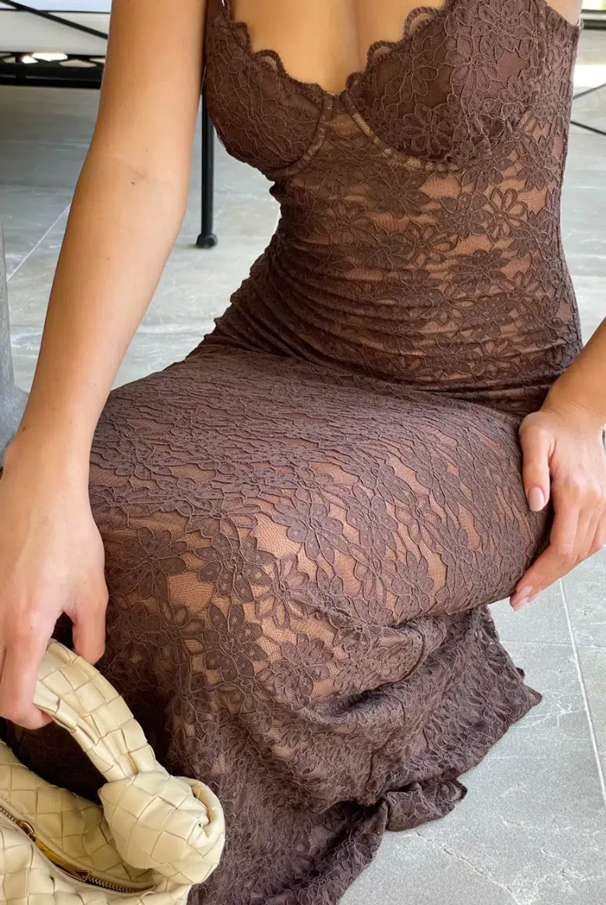 Meshki Joelle Lace Cupped Maxi Dress Chocolate Size L/Au 12  - Image 3