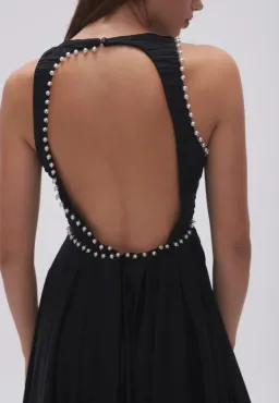 Aje Florence Pearl Trim Midi Dress Black Size 6  for rent on The Volte - image 6