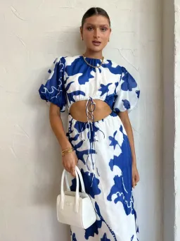 Sir The Label Vivi Puff Sleeve Maxi Dress Merce Abstract Print Size 1 /Au 10  for rent on The Volte - image 2