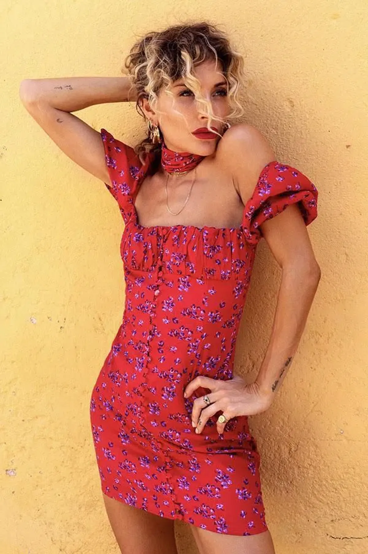 Rat & Boa Bambi Dress Red/Floral Size M/Au 10 - Image 1