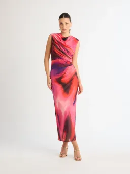 Sheike Tornado Mesh Maxi Dress Red and Pink Watercolour Print Size 10 for rent on The Volte - image 1