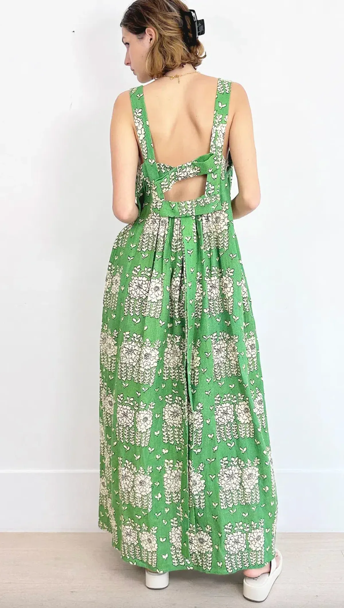 Oroton Posie Linen Maxi Dress Green Floral Size 8 - Image 4