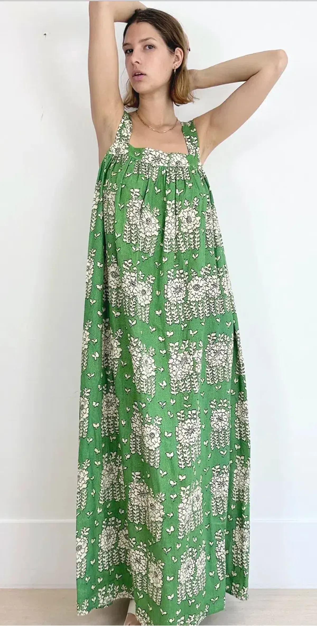 Oroton Posie Linen Maxi Dress Green Floral Size 8 - Image 2