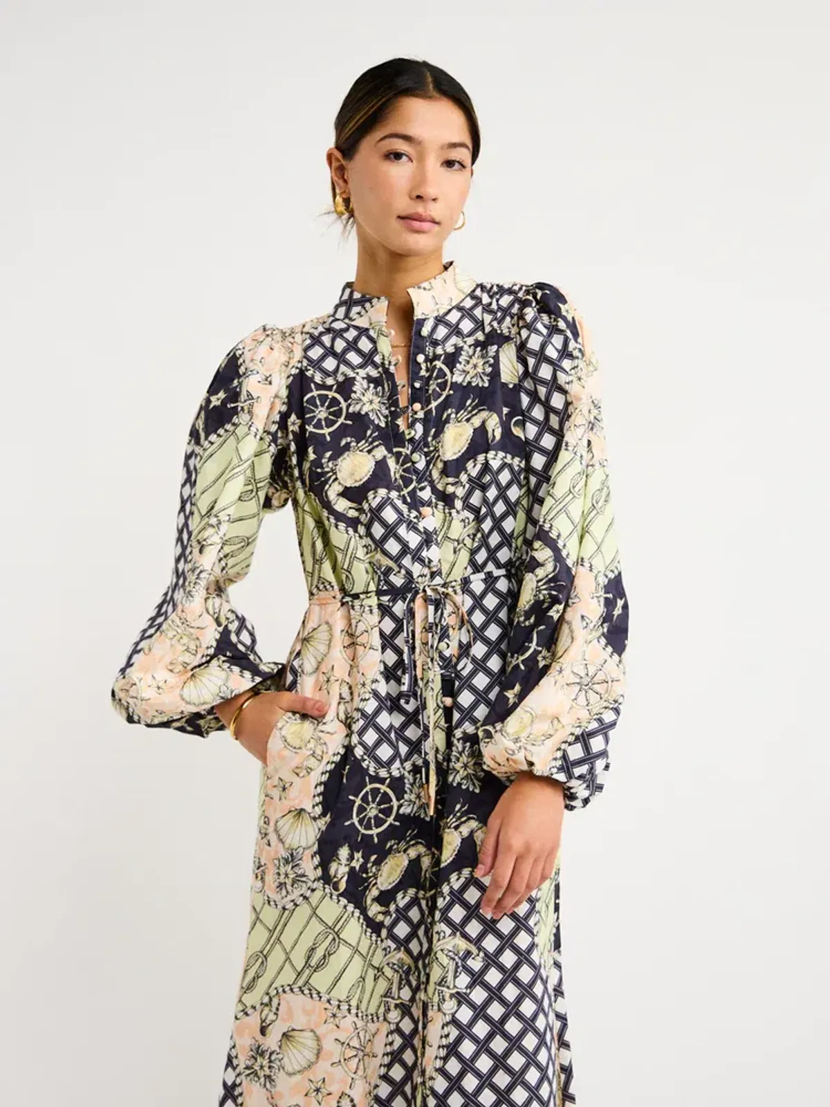 By Nicola Sail Maxi Billow Sleeve Dress in Geo/Nautical Size AU 8 - Image 2