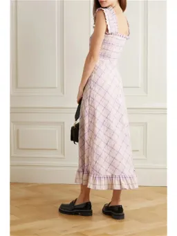 Ganni Ruffle-trim Seersucker Checked Midi Dress In Multi Size AU 10 for rent on The Volte - image 2