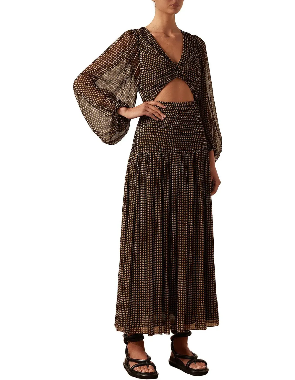 Shona Joy Sofia Ruched Cut Out Midi Dress Print Size 10 - Image 3