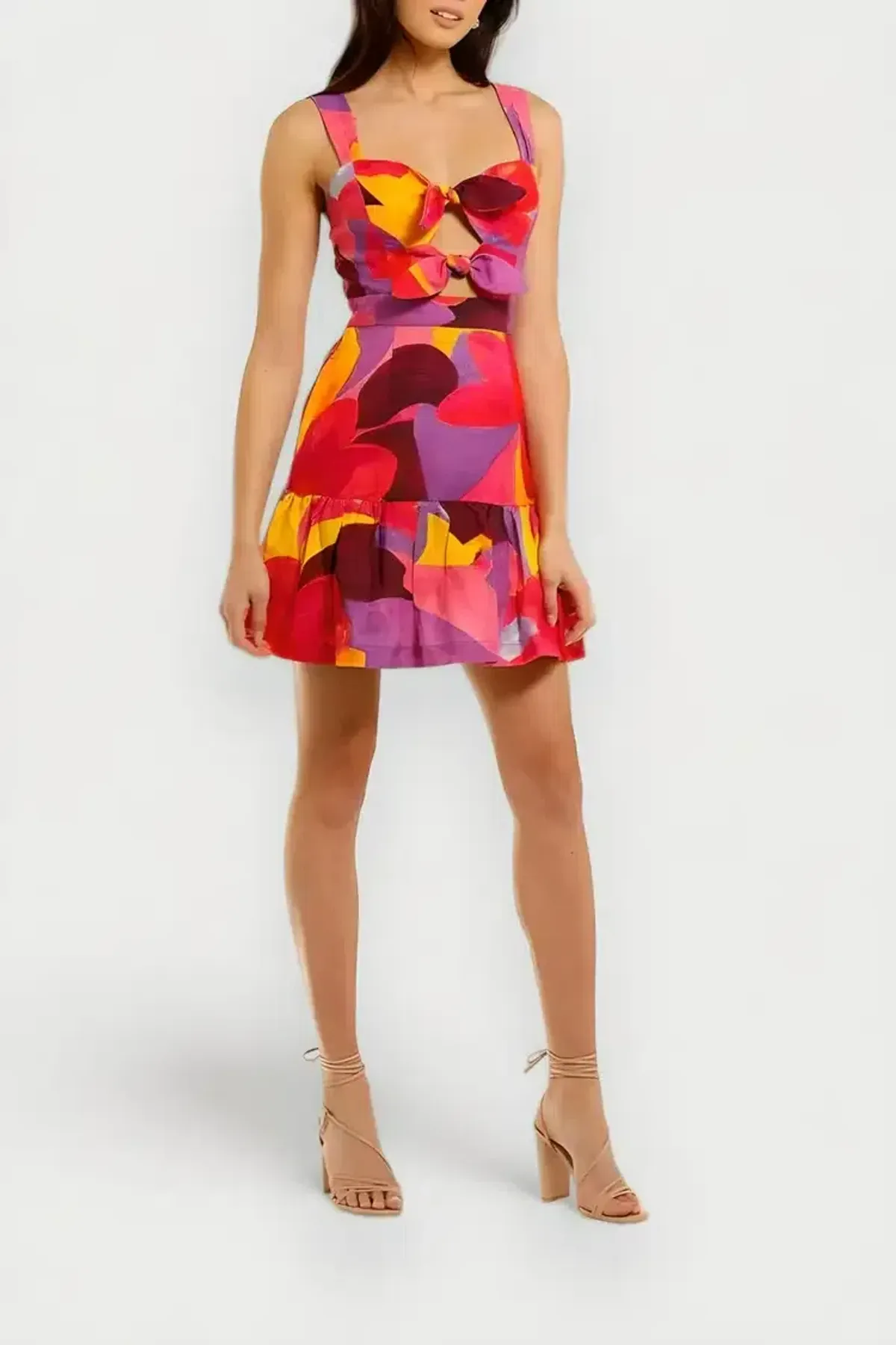 Rebecca Vallance Pablo Tie Mini Dress Multi Size 14 - Image 2