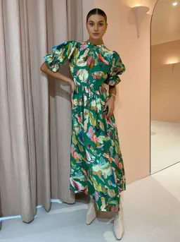 Alemais Arlo Puff Sleeve Midi Dress Green/Print Size 8  for rent on The Volte - image 1