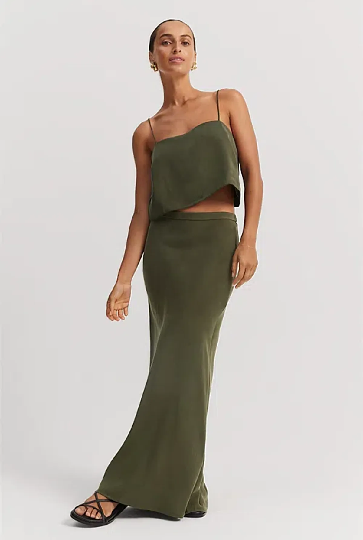 Country Road Pull-On Cupro Skirt Dark Olive Size 10 - Image 1