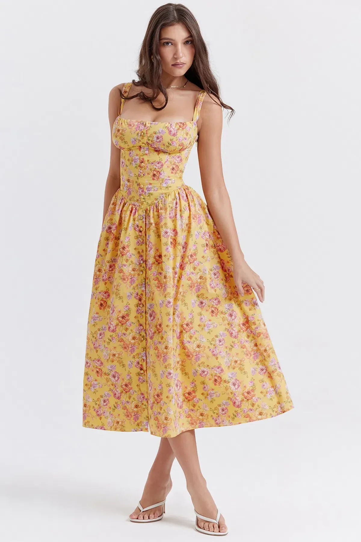 House of CB Tatiana Midi Dress Yellow Floral Size L / AU 12 - Image 1