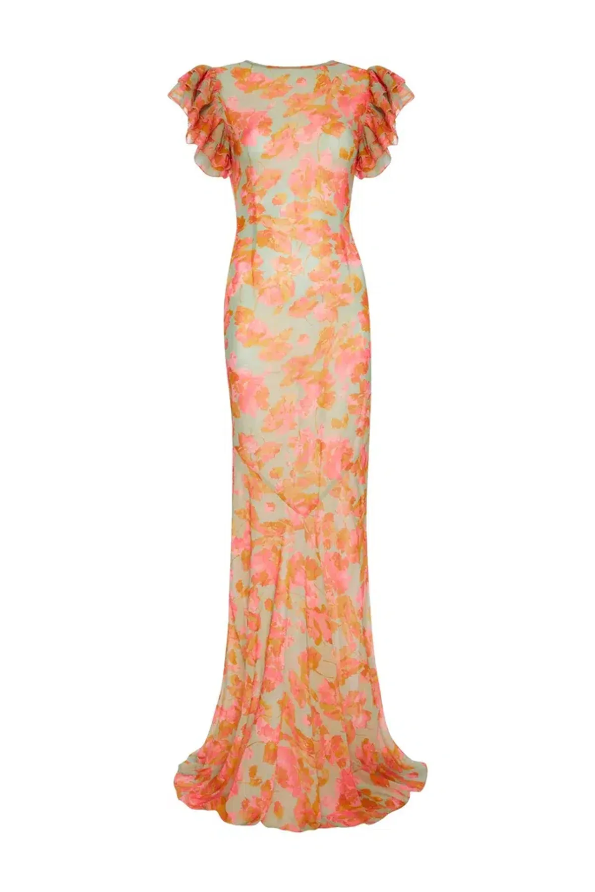 De La Vali Bougainvillea Maxi Dress Chiffon Sage Floral Size 6 - Image 5