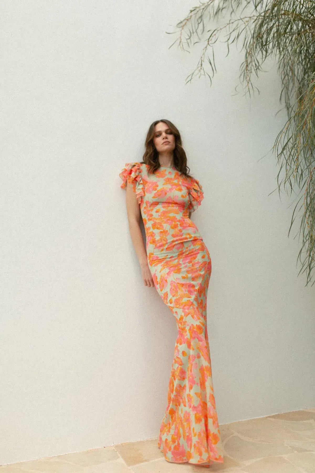 De La Vali Bougainvillea Maxi Dress Chiffon Sage Floral Size 6 - Image 3